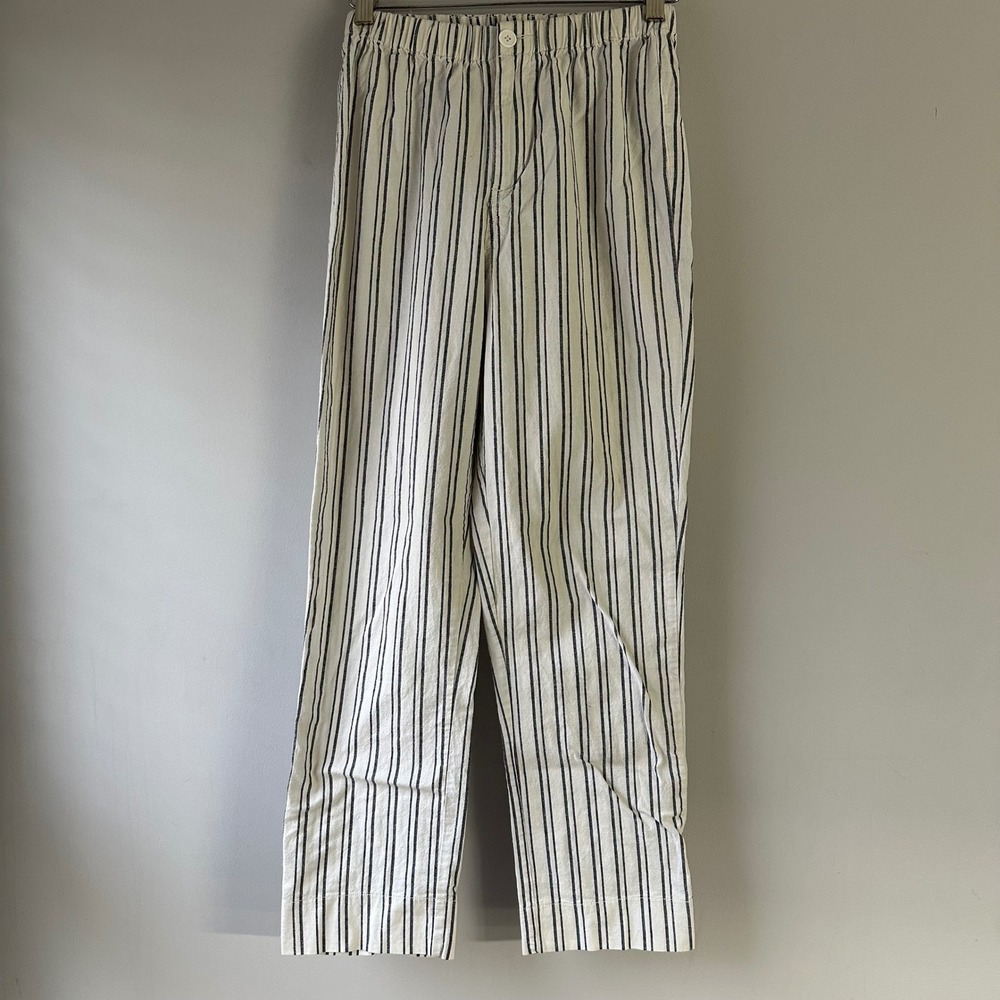 J. Galt Striped Trousers Womens One Size White Navy Good Elastic Waist Slit Hem